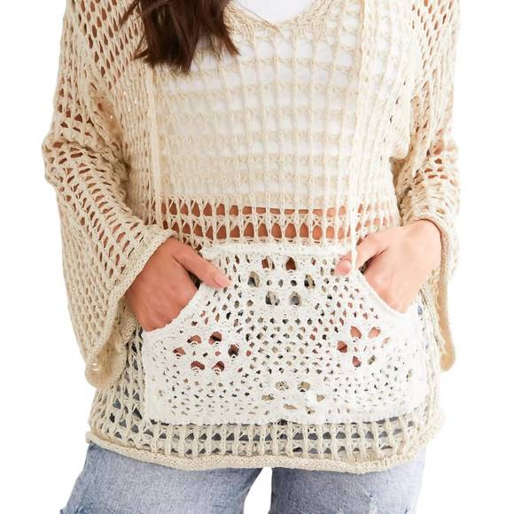 NEW POL open stitch hooded sweater in natural - Picture 4 of 4